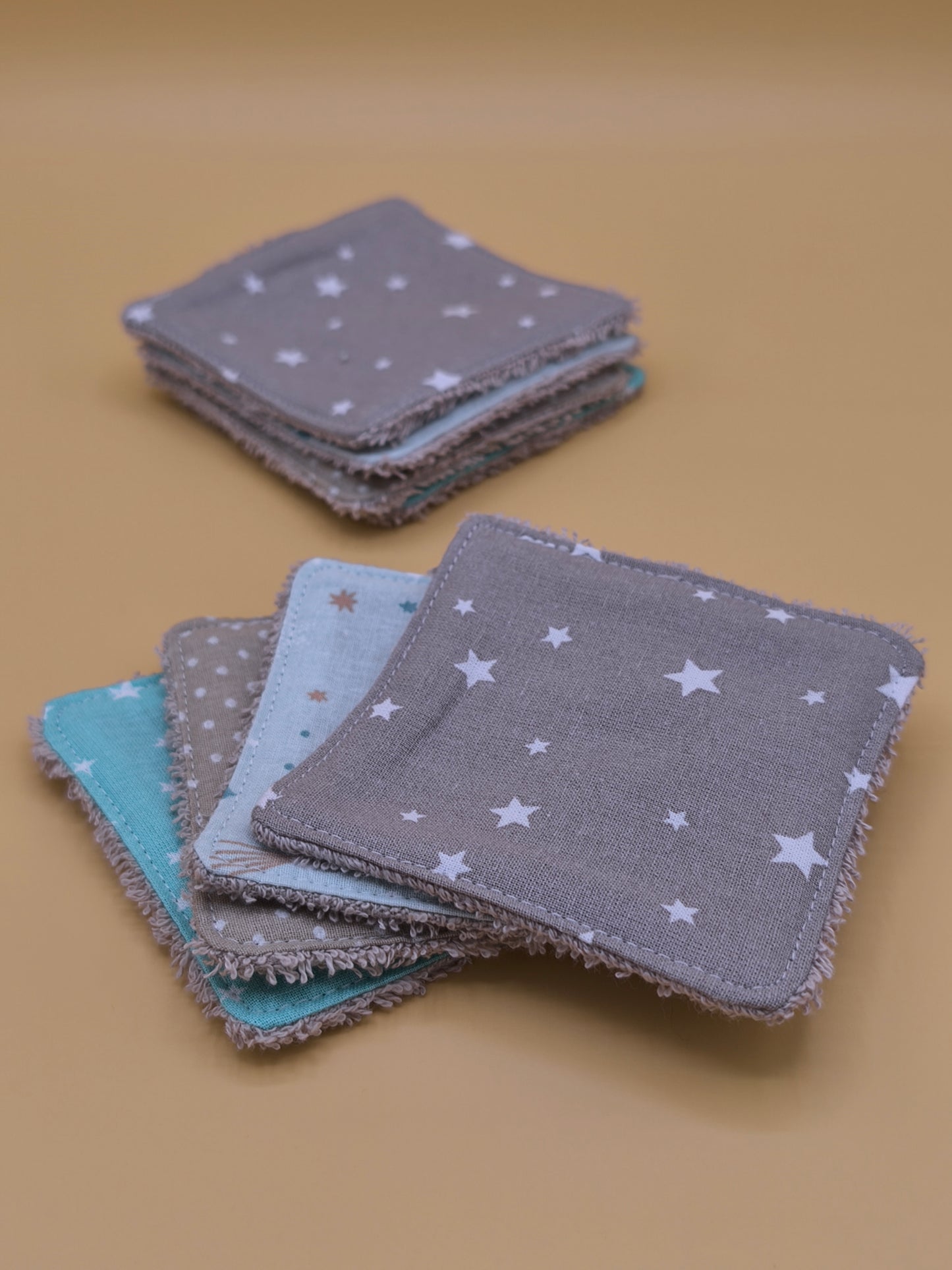 Lingettes lavables réutilisables en coton et éponge pour bébé et démaquillage, fait main par Marinette Machin Chouette