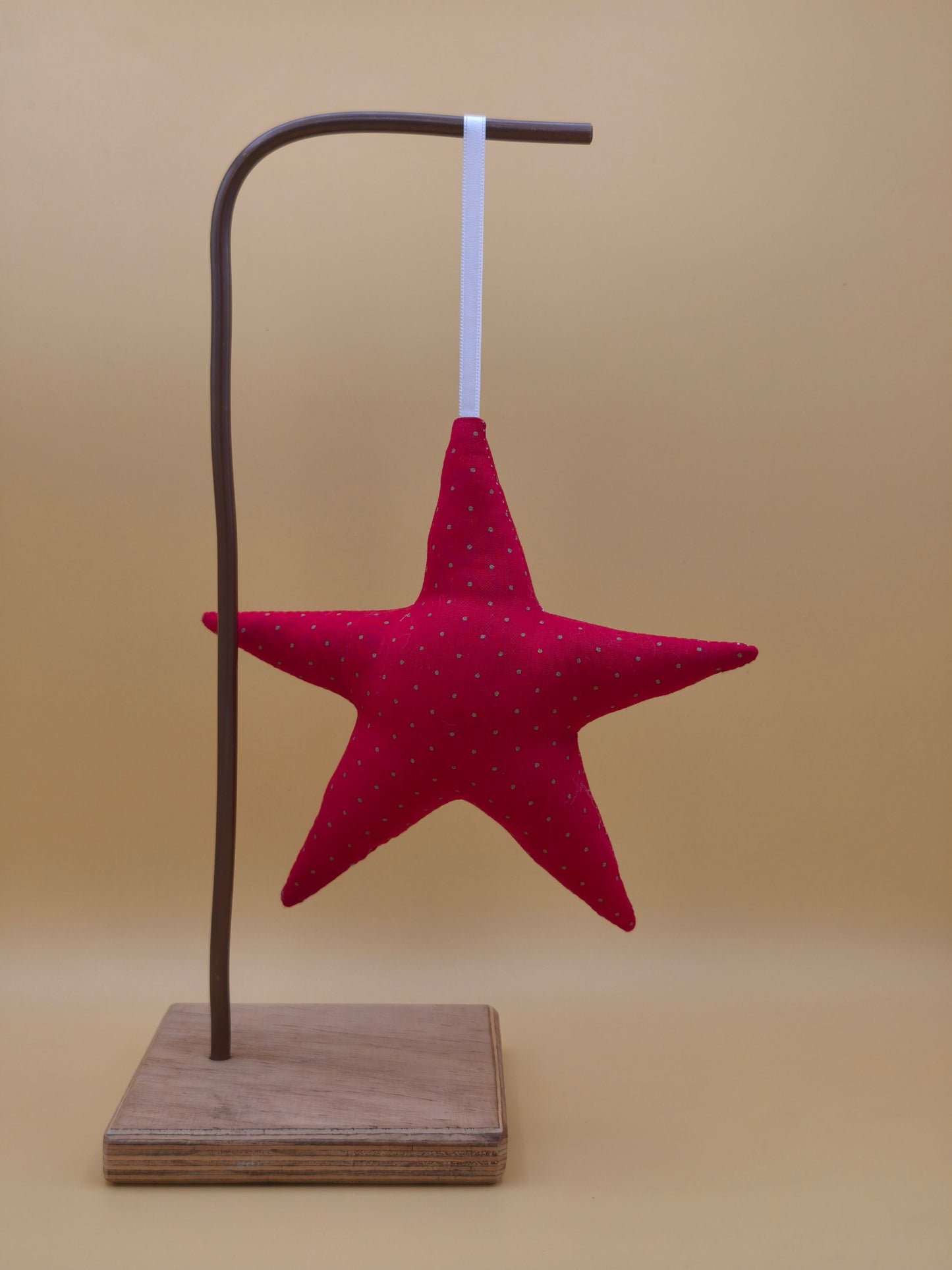 suspension étoile de noël réversible tissu rouge pois doré, flocage Joyeux Noël, décoration artisanale, décoration de sapin, fait main