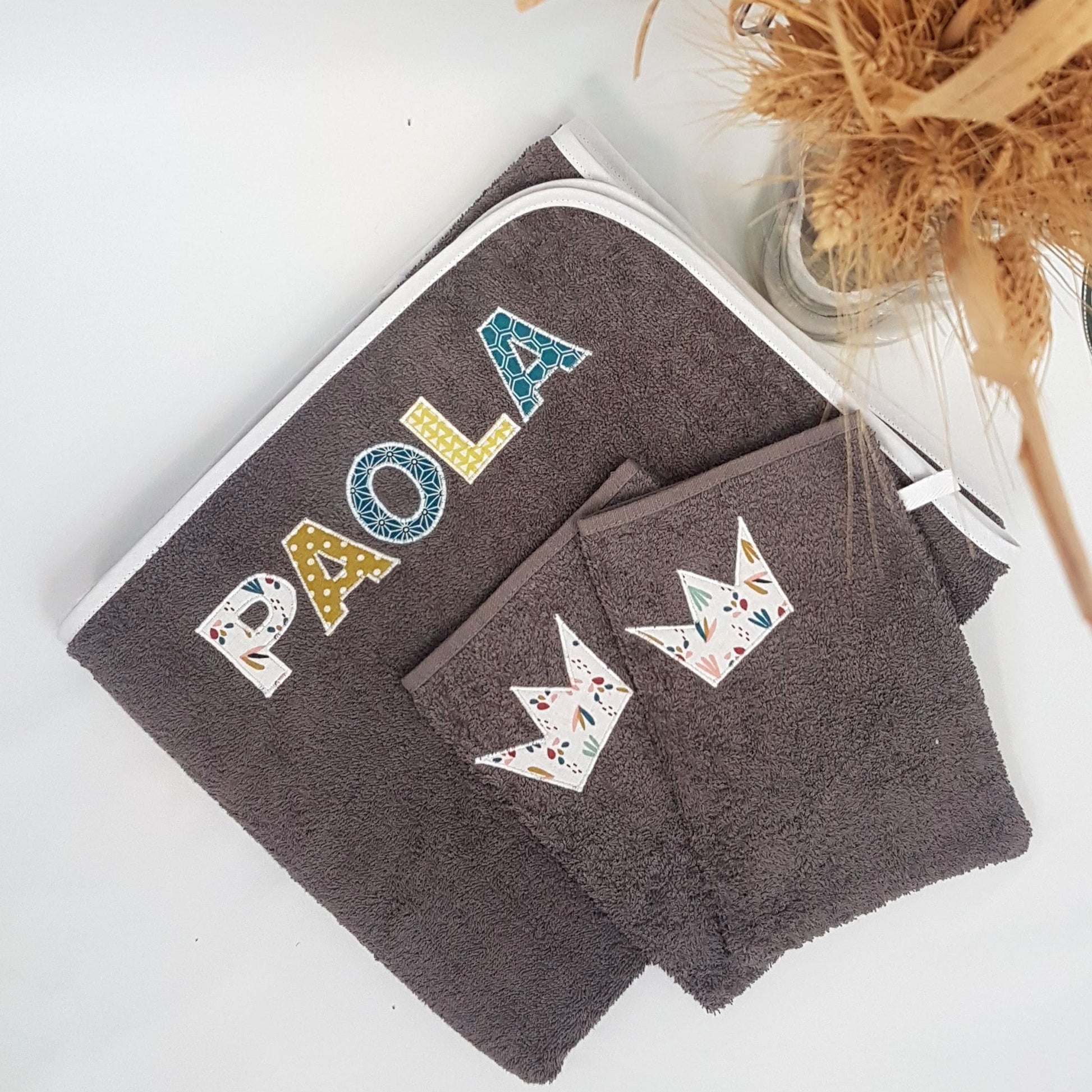 Assortiment de bain naissance- création artisanale - fait main en provence -Marinette Machin Chouette